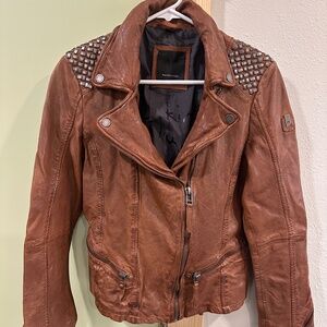Brown studded leather jacket